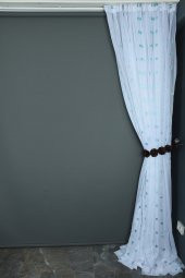 TERGAL YEŞİL KARELİ BEYAZ RENK TEK KANAT Hazır Dikilmiş Pileli Fon Perde 300*260 Cm thumbnail 6