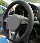 VW Passat Nubuk Alkantra Dikmeli Direksiyon Kılıfı Kırmızı İpli - 3