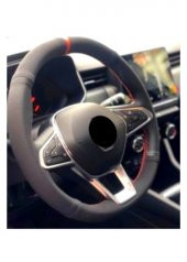 Renault Megane 4 Alkantra-Karbon Kırmızı Yüzüklü Direksiyon Kılıf - 1
