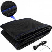 Deri Dikme Direksiyon Kılıfı Noktalı Mavi İpli (Direksiyon Kalınlığı -10CM-Uyumludur.) - 1