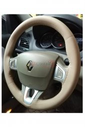 Dikmeli Deri Direksiyon Kılıfı Soft Esnek Kokusuz Standart Bej Renk thumbnail 2