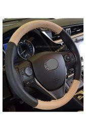 Toyota Hilux Dikmeli Bej Siyah Deri Direksiyon Kılıfı(4prc) thumbnail 1