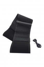 Fiat Linea Uyumlu Direksiyon Kılıfı Karbon-alkantra Gri Yüzüklü Gri Ipli thumbnail 2