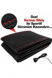 Renault Clio Symbol 2013+ Dikmeli Direksiyon Kılıfı Noktalı Kırmızı İpli 11CM - 1