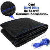 Peugeot Partner Tepee Dikmeli Direksiyon Kılıfı Noktalı Mavi İpli Kalınlık 11CM thumbnail 1