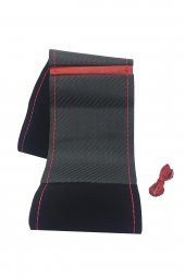 VW Polo Uyumlu (2014-2018) Dikmeli Direksiyon Kılıfı Karbon-Alkantra Kırmızı Yüzüklü - 2