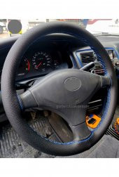 Toyota Corolla Uyumlu Direksiyon Kılıfı Dikmeli Delikli Mavi İpli 1993-1998 (10cm) - 1