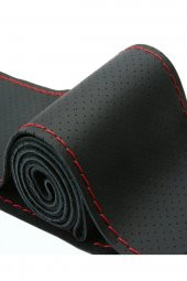 Universal Direksiyon Kılıfı Dikmeli Delikli Desen Kırmızı Ipli - 2