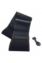 Universal Alkantra Karbon Dikmeli Direksiyon Kılıfı Gri Yüzüklü-gri Ipli - 1