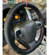 Universal Noktalı Karbon Dikmeli Direksiyon Kılıfı Kırmızı Yüzüklü-kırmızı Ipli - 2