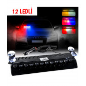 Carub 12 Ledli Çakar Vantuzlu Çakmaklık Girişli 12 Ledli Kırmızı-mavi 10 Modlu Profesyonel Çakar - 1