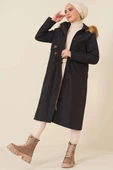 Armalı Bel Büzgülü Kaban Siyah - 1