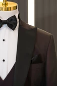 Regular Fit Armürlü Sivri Yaka (Yaka Çıkartılabilir) Yelekli Papyonlu Smokin Takım Elbise - 3