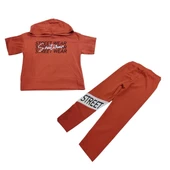 YAVRUCAK STREET WEAR BASKILI KAPŞONLU TAYTLI KIZ ÇOCUK TAKIM - 4