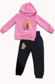 Kız Çocuk Kapüşonlu Barbie Baskılı Pembe Eşofman Takım - 1