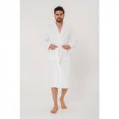 Otel Bornozu Beyaz Şalyaka Çift Cep 100 Pamuk Bornoz - 4