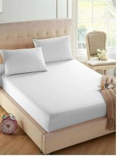 Beyaz Düz Çift  Kişilik 100 Pamuk Otel Çarşaf 240×280 Cm 63 Tel Dokuma - 2