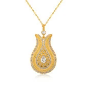 925 Ayar Gümüş Damla Taşlı Lale Kadın Gümüş Kolye - 1