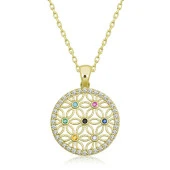 925 Ayar Gümüş Renkli Taşlı Yaşam Çiçeği Kadın Gümüş Kolye - 1