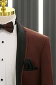Regular Fit Armürlü Şal Yaka (Yaka Çıkmalı) Papyonlu Kuşaklı Smokin Takım Elbise - 3
