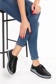Artı-Artı001-2122 Hakiki Deri Ortopedik  Kadın Sneaker Siyah Ayakkabı - 4