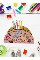 Berenden Ahşap Çocuklar İçin Masa Üstü Kalemlik & Organizer-Pembe - 1