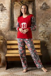 kadın uzun kol polar pijama takımı sinema detaylı - 1