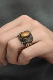 Kaplan Gözü Taşlı Selçuklu Kartalı 925 Gümüş Erkek Yüzük thumbnail 1