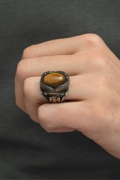 Kaplan Gözü Taşlı Selçuklu Kartalı 925 Gümüş Erkek Yüzük thumbnail 6