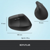 Logitech Lift Sessiz Kablosuz Ergonomik Dikey Mouse - Siyah (910 006473) - 3