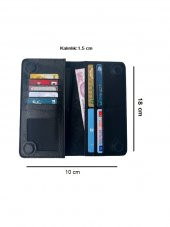 Tüm Telefonlara Uyumlu Diga Mıknatıslı Cüzdan Hakiki Deri Telefon Bölmeli 10 Kartlık Para Bölmeli - 2