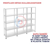 5 Katlı 3'lü Galvaniz Çelik Raf - Depo, Arşiv, Kiler, Dosya, Market Rafı  59x93 cm 200 cm 1.50 mm thumbnail 1