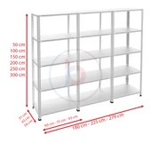 5 Katlı 3'lü Galvaniz Çelik Raf - Depo, Arşiv, Kiler, Dosya, Market Rafı  31x93 cm 300 cm 1.00 mm thumbnail 4