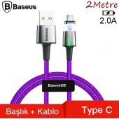 Baseus CATXC-B05 Zinc Magnetic USB Kablo Şarj USB Type-C Başlık 2.0A 2 m - Mor - 2