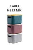 3 Adet 6,2 Lt Storage Mix Renk Dolap Düzenleyici Kapaklı Kutu - Kıyafet Çorap Saklama Kabı thumbnail 3