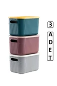3 Adet 6,2 Lt Storage Mix Renk Dolap Düzenleyici Kapaklı Kutu - Kıyafet Çorap Saklama Kabı thumbnail 1