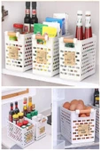 4 Adet Beyaz Ahşap Renk Saplı Buzdolabı Mutfak Düzenleyici Banyo Düzenleyici Organizer Sepet thumbnail 3