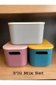 3 Adet 6,2 Lt Storage Mix Renk Dolap Düzenleyici Kapaklı Kutu - Kıyafet Çorap Saklama Kabı thumbnail 5