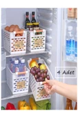 4 Adet Beyaz Ahşap Renk Saplı Buzdolabı Mutfak Düzenleyici Banyo Düzenleyici Organizer Sepet thumbnail 1