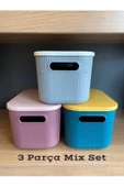 3 Adet 6,2 Lt Storage Mix Renk Dolap Düzenleyici Kapaklı Kutu - Kıyafet Çorap Saklama Kabı thumbnail 4