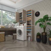 Kenzlife çamaşır makinesi dolabı sinemmaks crd 180*096*30 banyo kapaklı arkalıklı raflı - 1