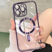 Apple iPhone 14 Kılıf Kamera Lens Korumalı Magsafe Şarj Kilifi Şeffaf Renkli Yumuşak Kapak - 8