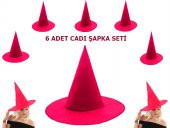 Pembe Fuşya Renk Keçe Cadı Şapkası Yetişkin Çocuk Uyumlu 6 Adet - 1