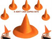 Turuncu Renk Keçe Cadı Şapkası Yetişkin Çocuk Uyumlu 6 Adet - 1