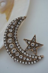 STONEAGE JEWELLERY Zirkon Taşlı Ay Yıldız Broş Yaka İğnesi - 2