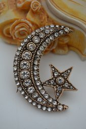 STONEAGE JEWELLERY Zirkon Taşlı Ay Yıldız Broş Yaka İğnesi - 3