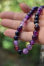 STONEAGE JEWELLERY Mor Akik Güç Doğal Taş Tesbih - 3