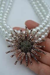 STONEAGE Üç Sıra İncili Güneş Kolye Özel Tasarım thumbnail 3