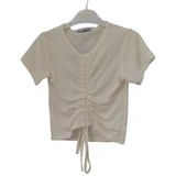 FLOWER DÜZ RENK BÜZGÜLÜ KAŞKORSE KIZ ÇOCUK T-SHİRT - 1