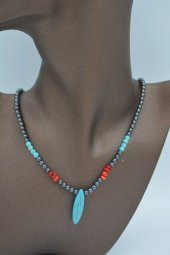 STONEAGE HEMATİT TURKUAZ VE MERCAN KOLYE thumbnail 2